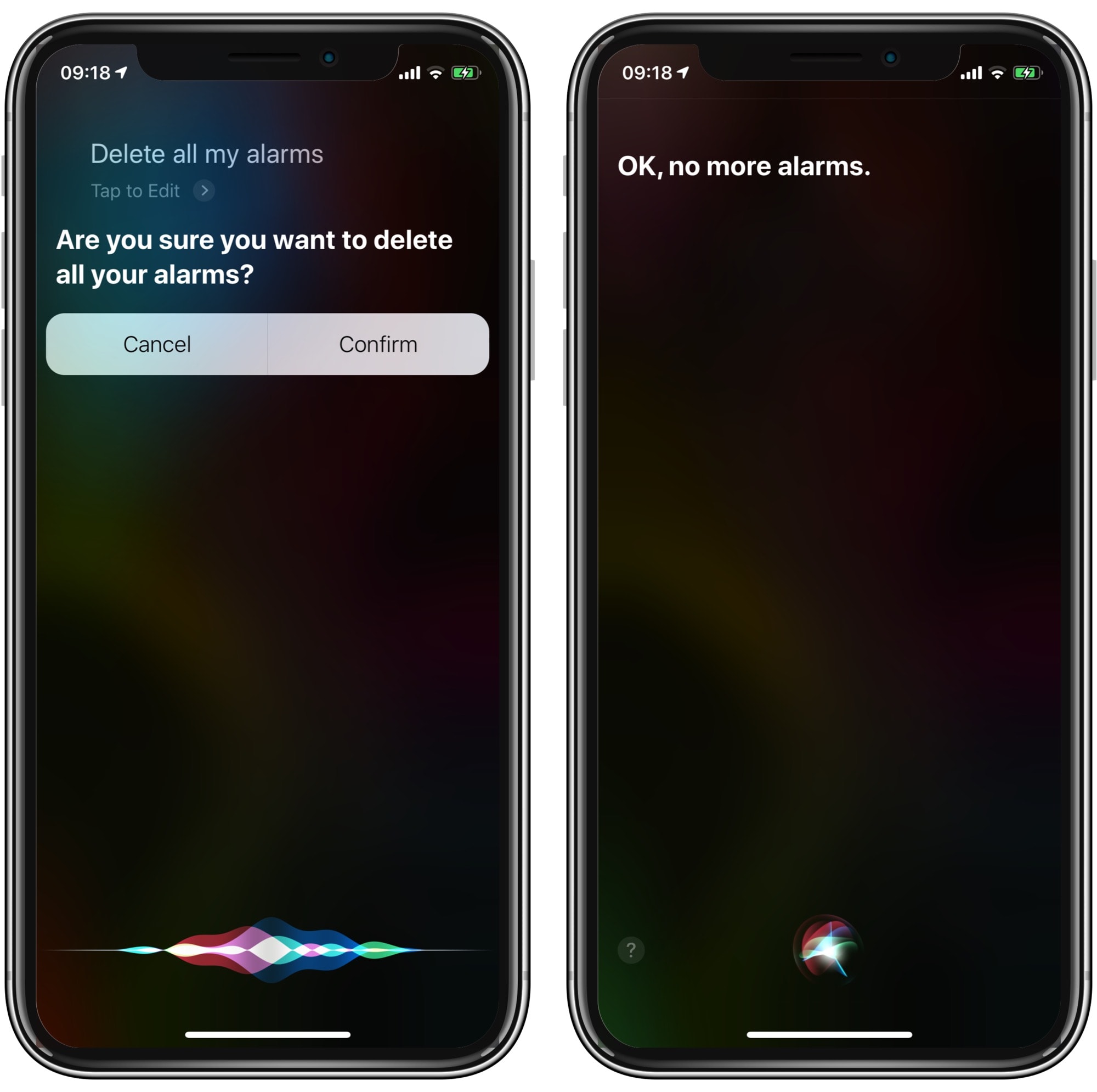 Siri can delete all your alarms in one go.