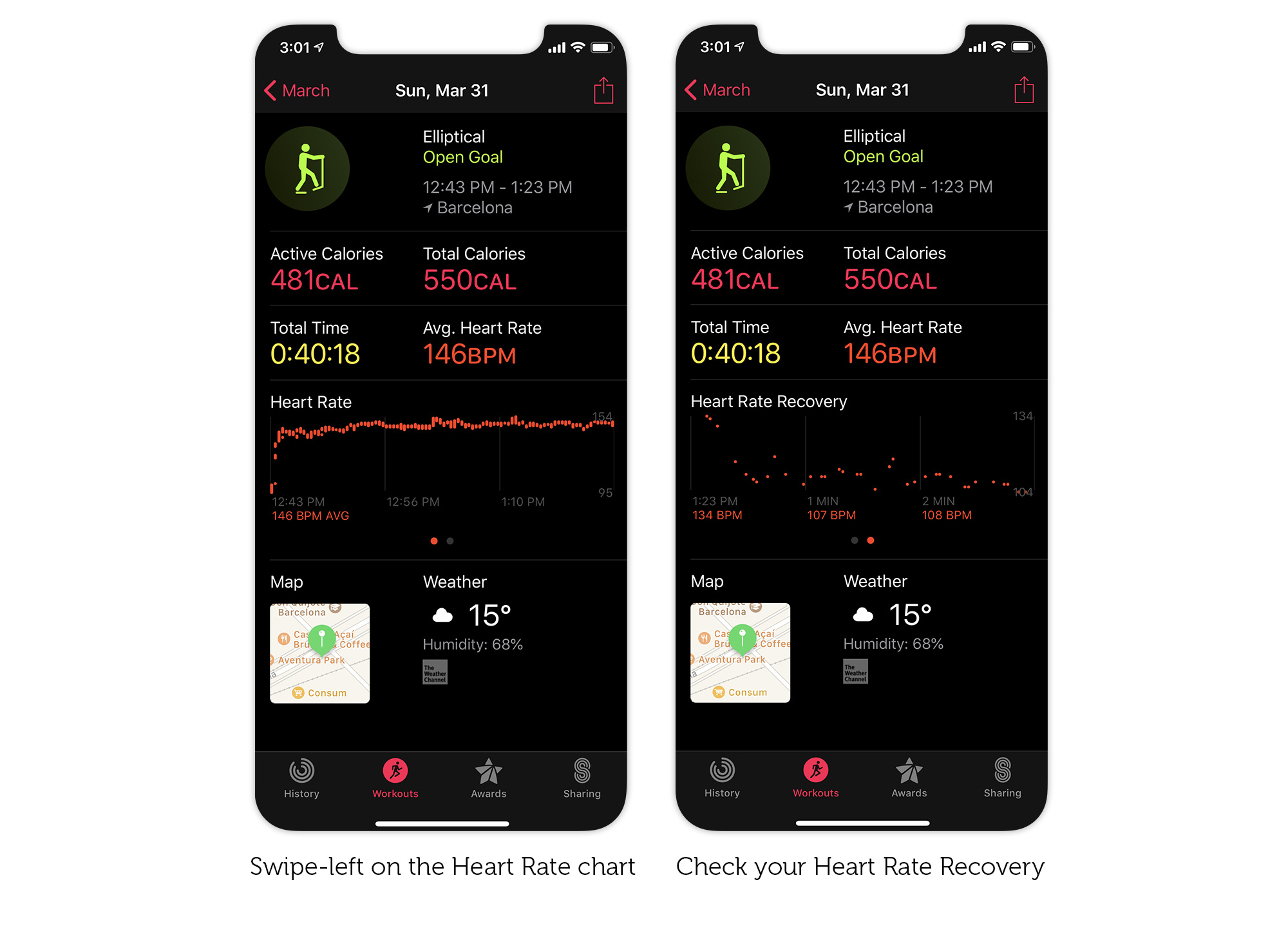 How to check your Heart Rate Recovery in the iPhone Activity app.