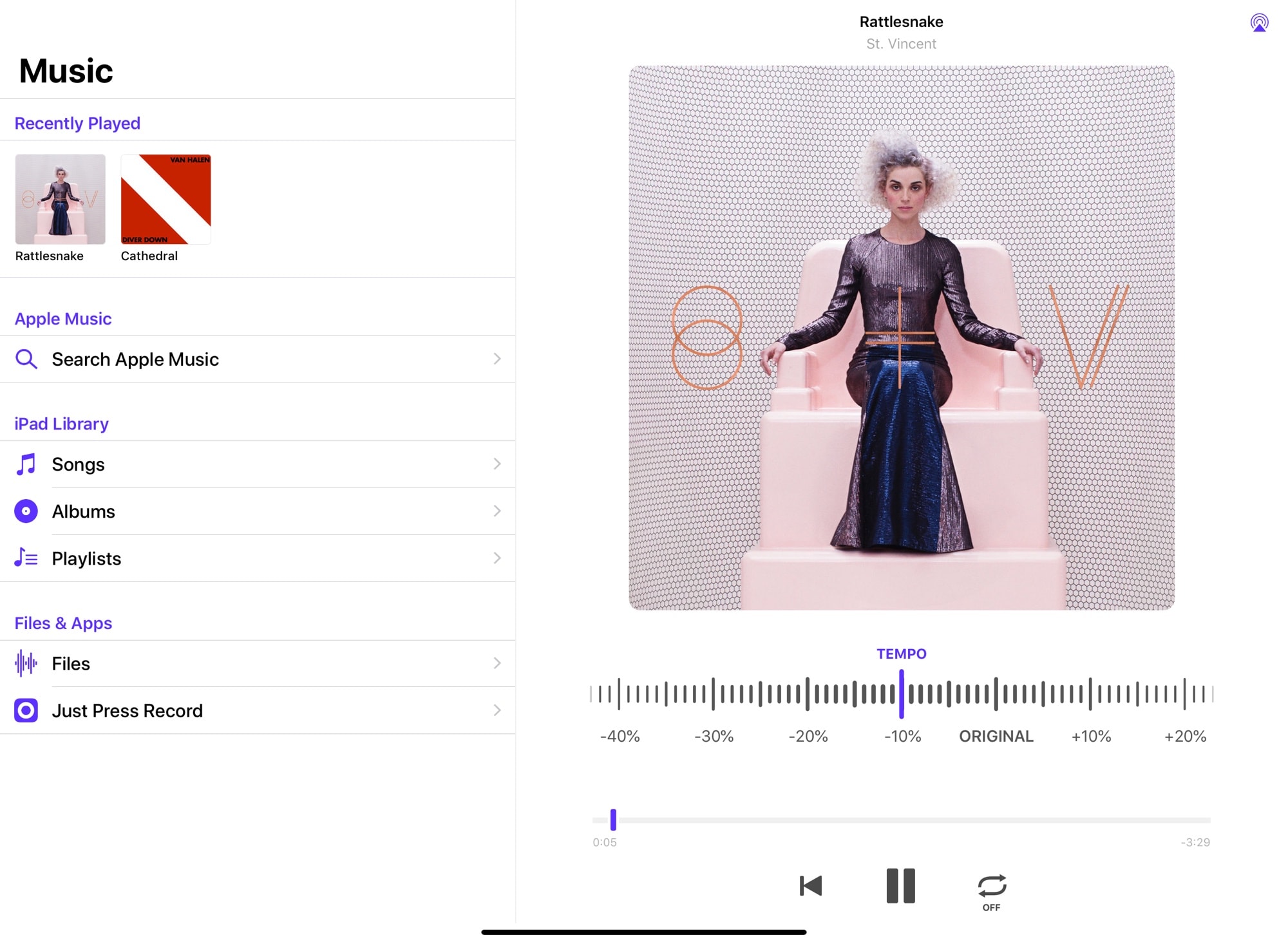 Slide to slow down, tap to start looping.