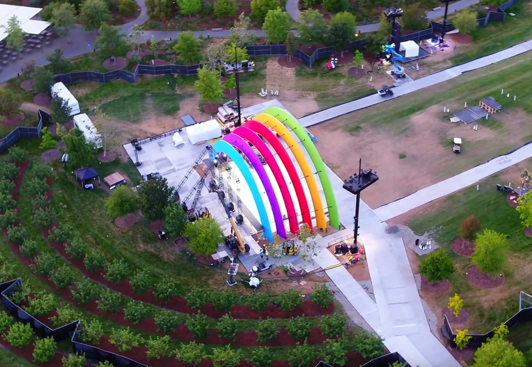 Brightly colored segments make Apple Stage look like a rainbow.