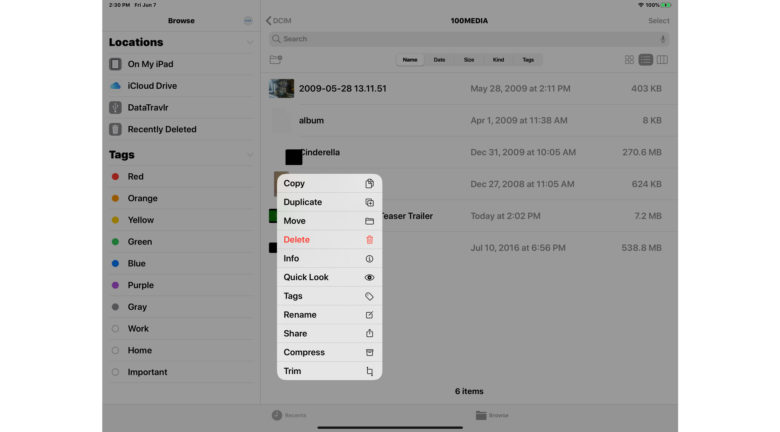 iPadOS 13 Files app with external drive