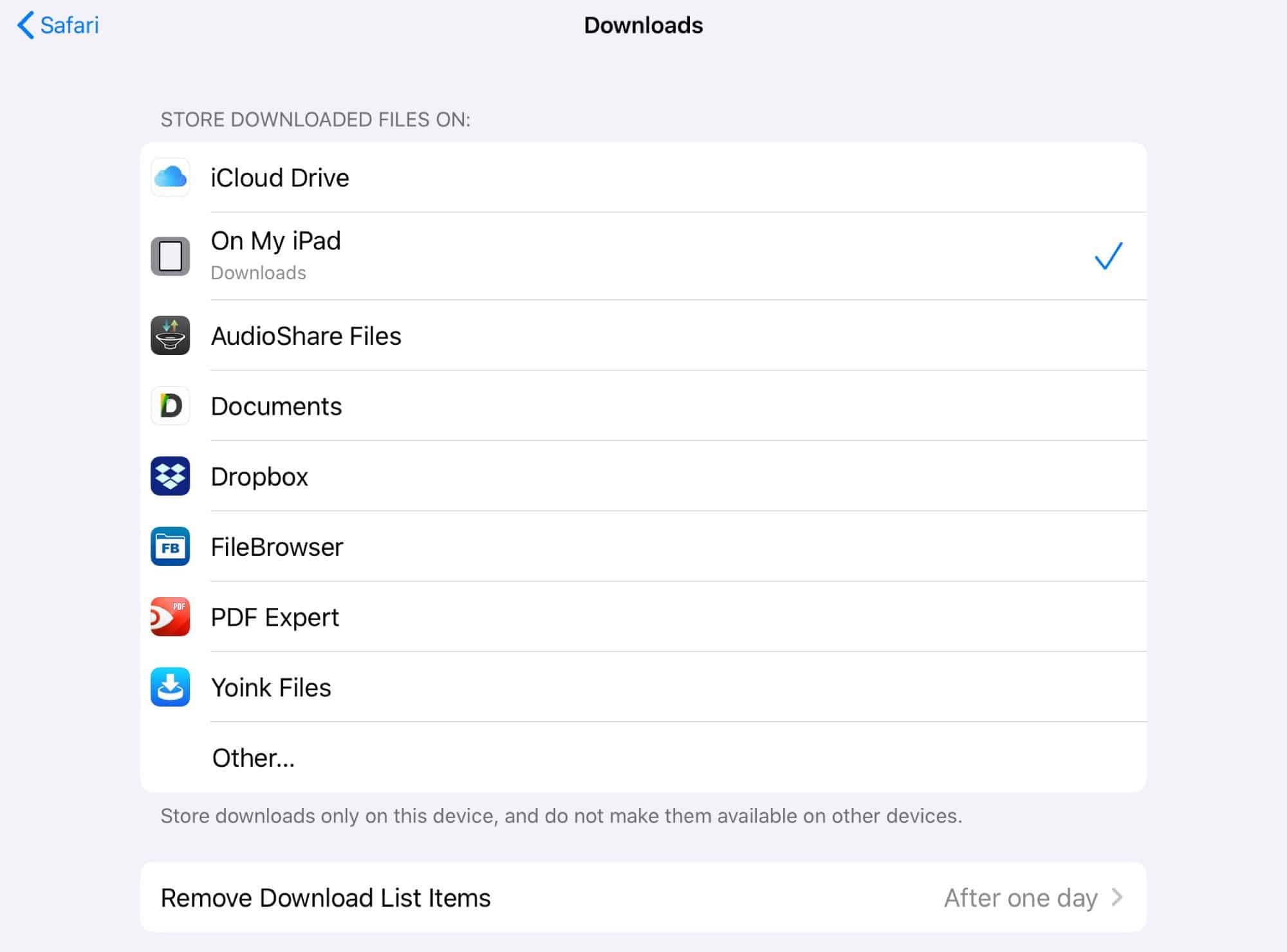 Pick your iOS 13 Safari download folder here.
