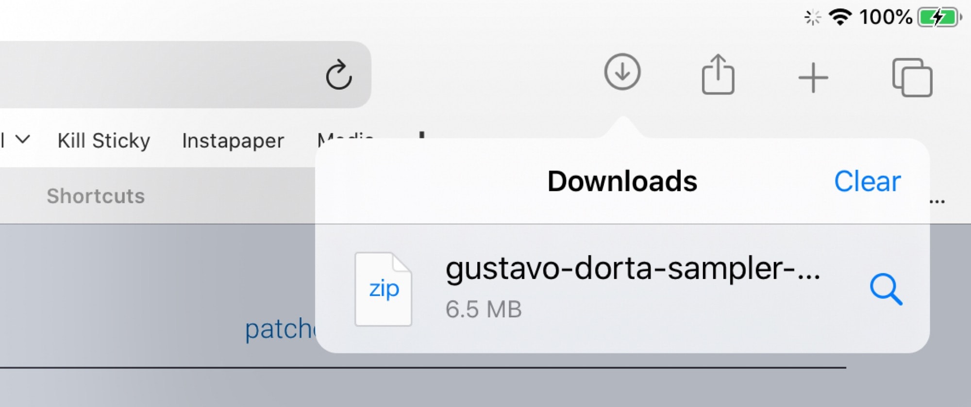 Check Safari download progress by tapping the new icon.