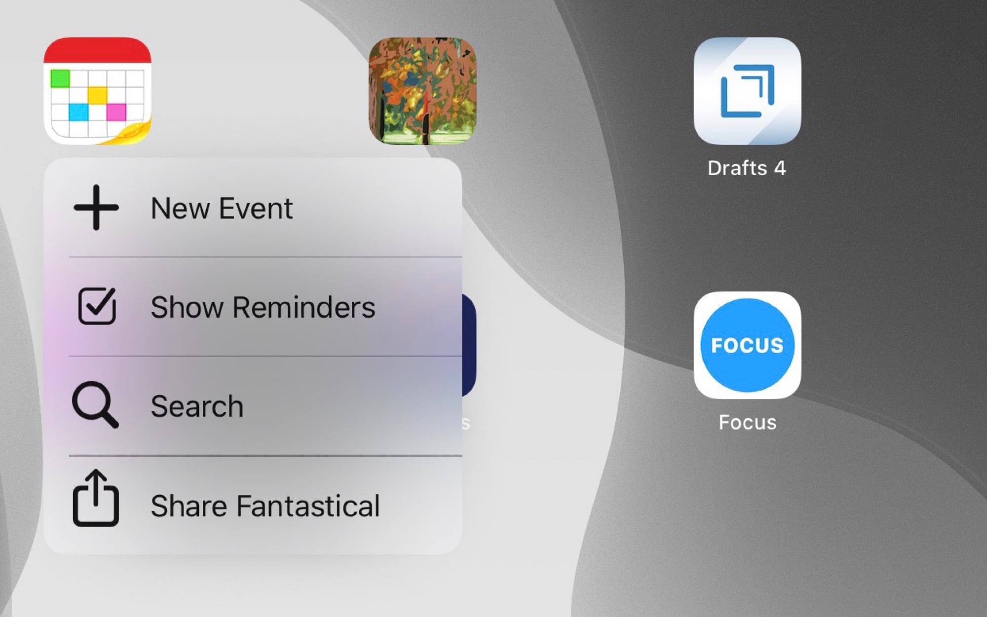 Fantastical's 3D Touch options, on the iPad.