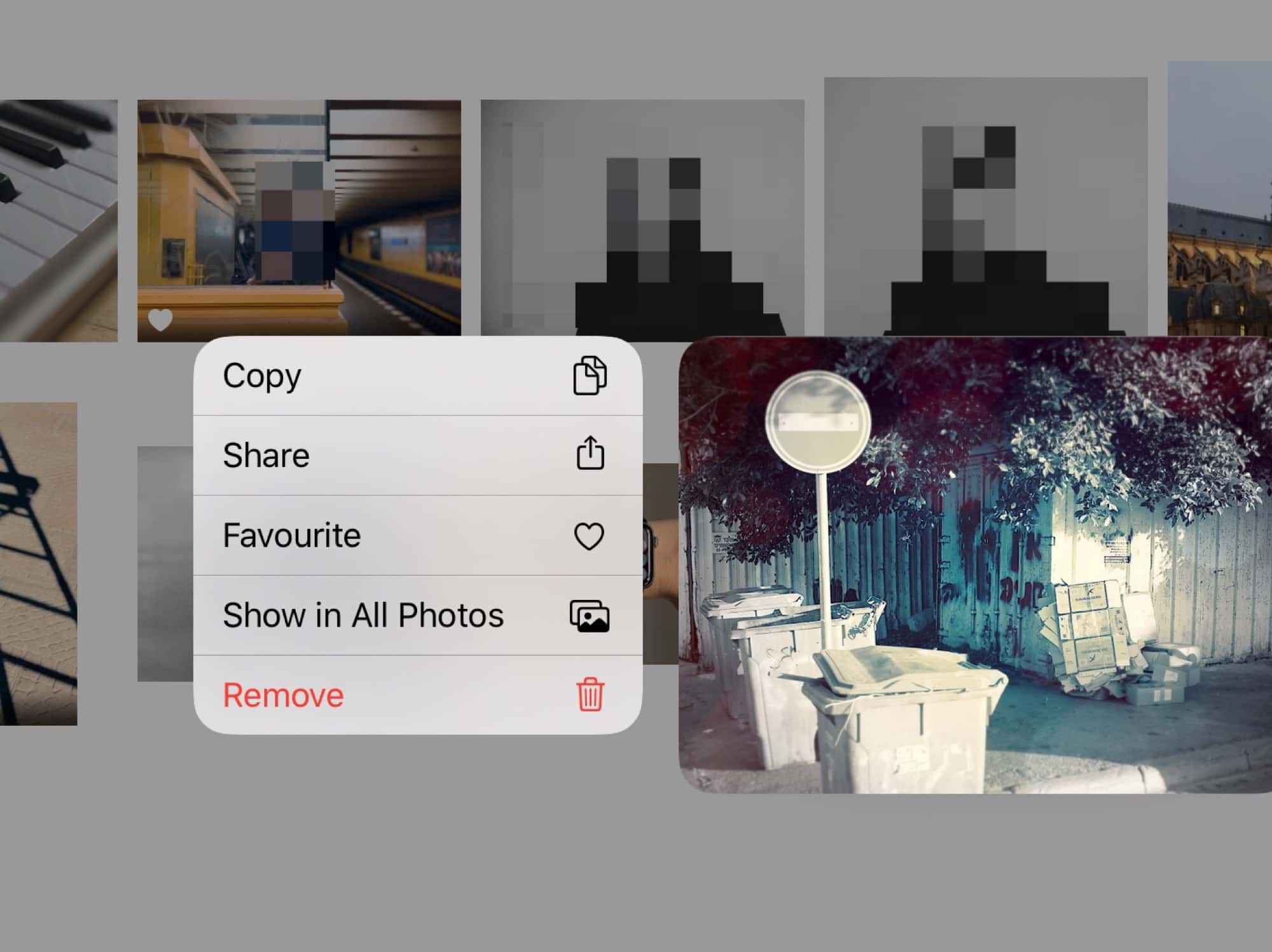 Photos app's contextual menu.