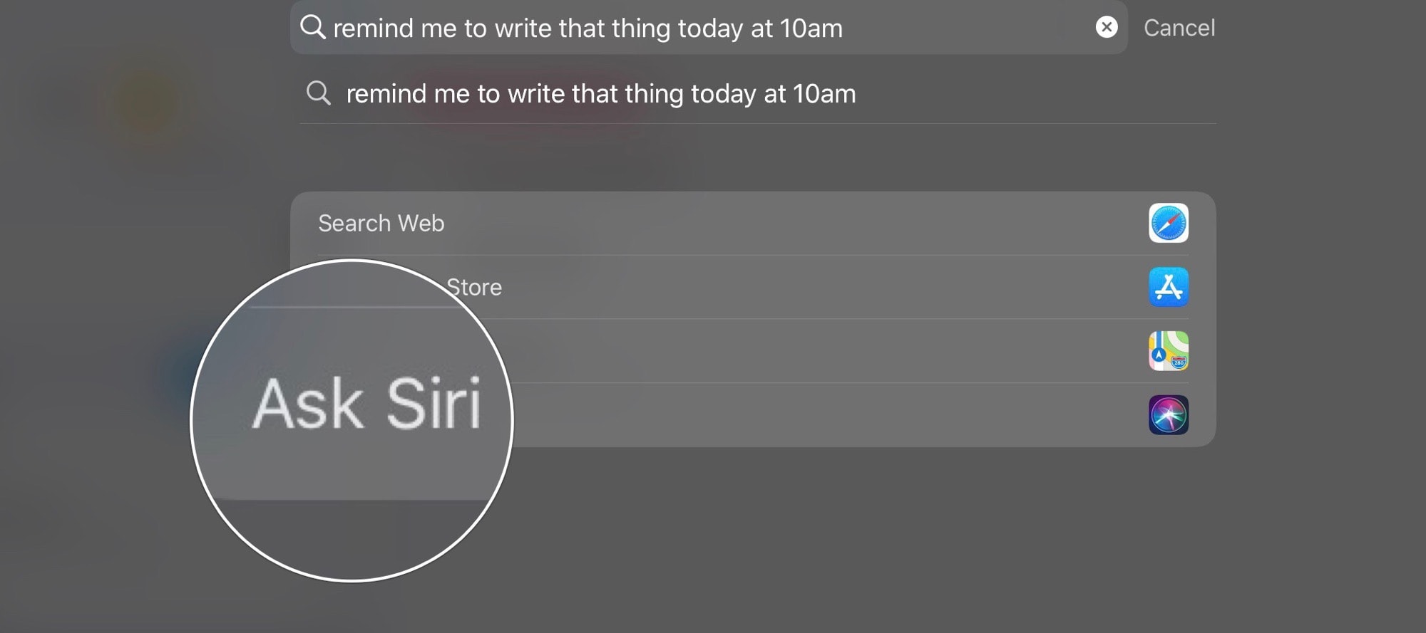 Ask Siri, right there in Spotlight.
