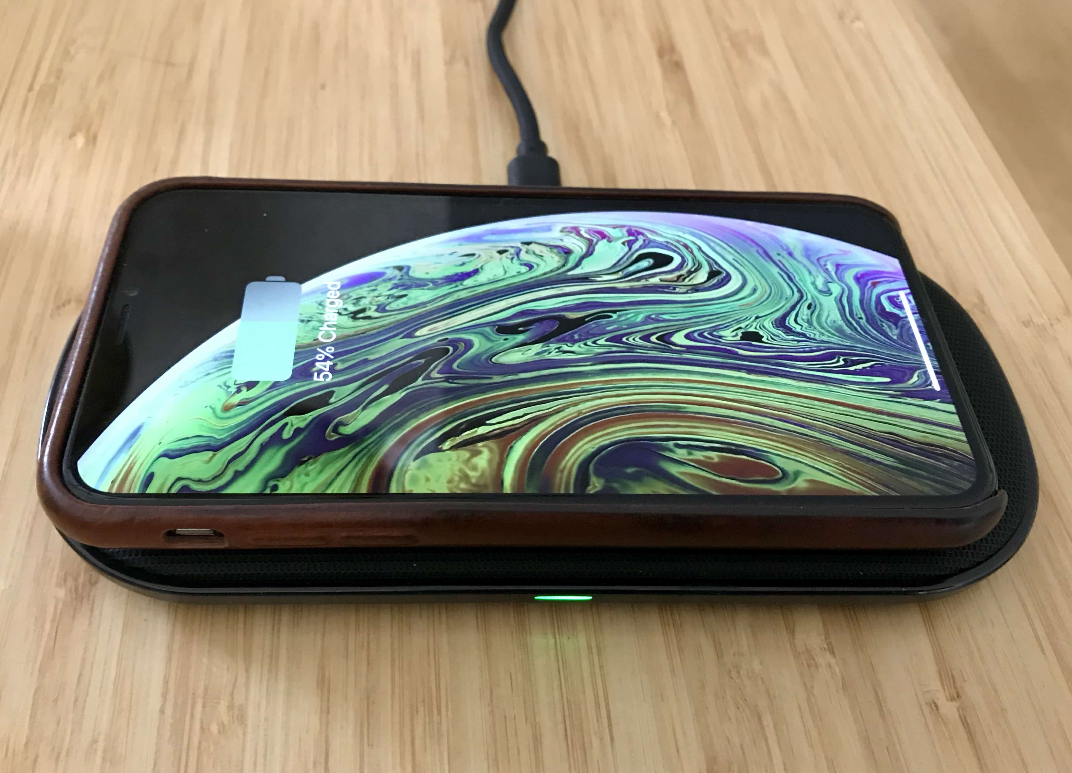 Choetech Dual Wireless Fast Charger is almost exactly the same size as an iPhone XS.