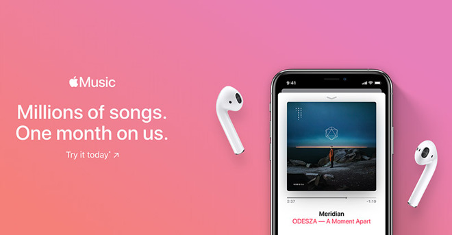 A new ad for Apple Music shows a one-month free trial.