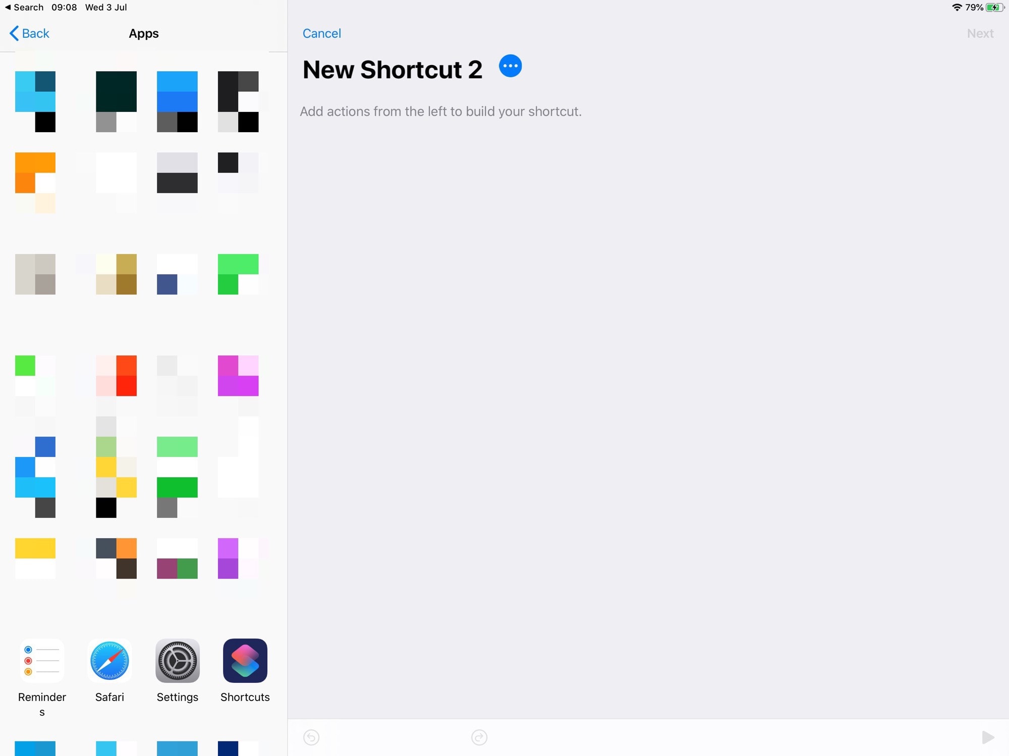 Tap an app to see its available shortcuts. 