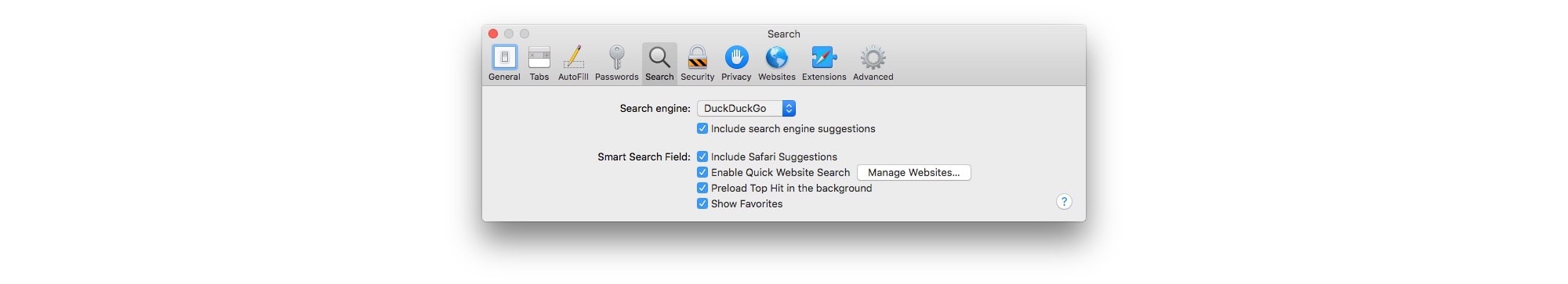 Here's where you can set DuckDuckGo as your default search engine for Safari on Mac.