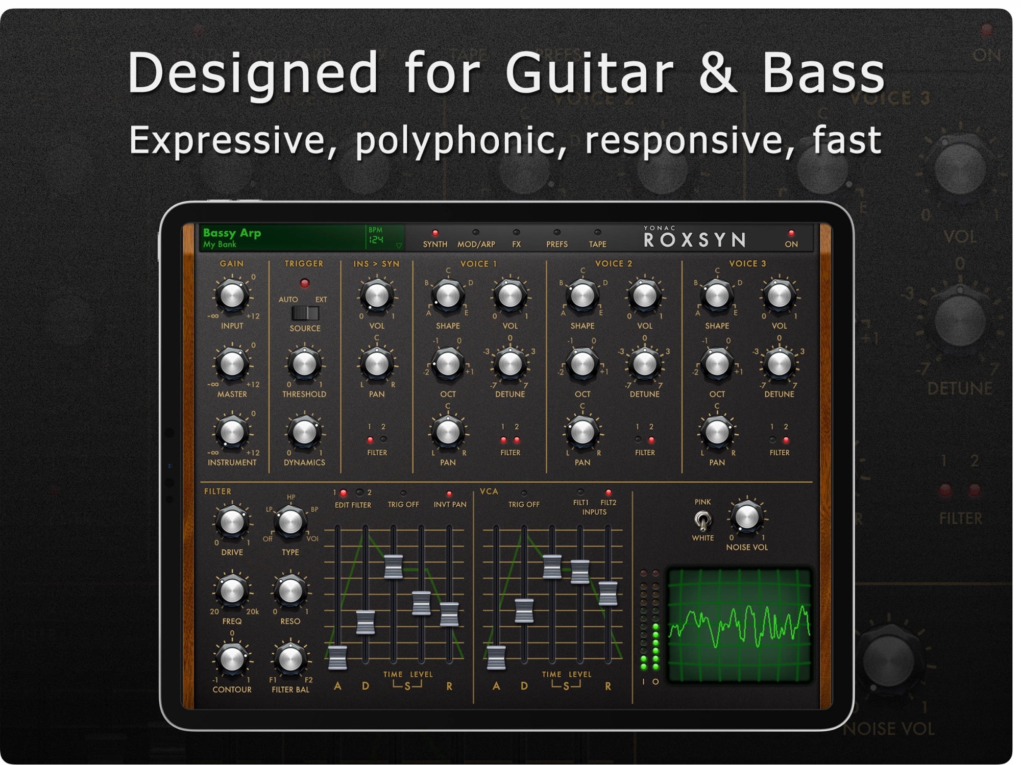 The Roxsyn guitar synthesizer app has knobs!