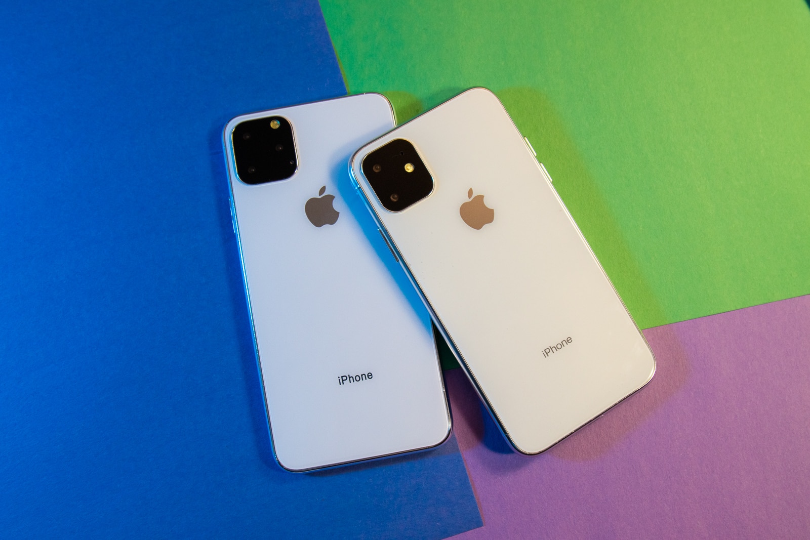 iPhone 11 R and 11 Max on colorful background