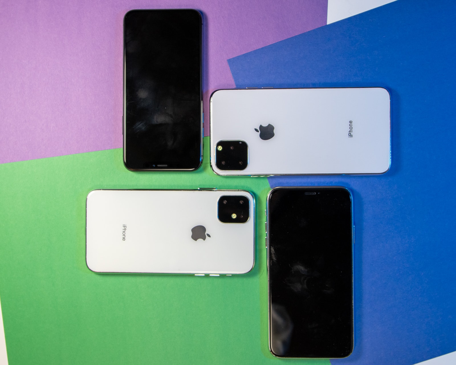 iPhone 10 and iPhone 11 models on colorful background