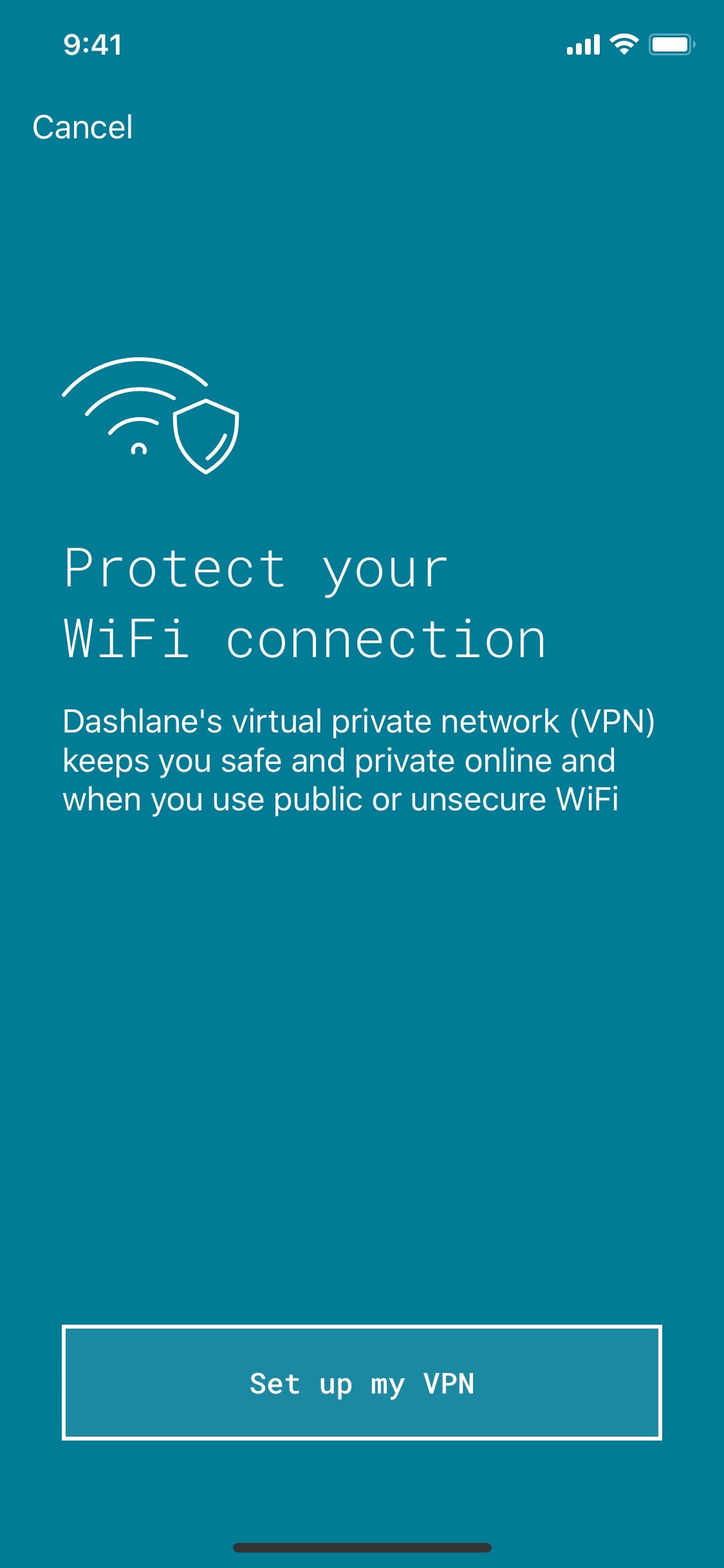 Stay safe on public Wi-Fi with Dashlane VPN on iOS.