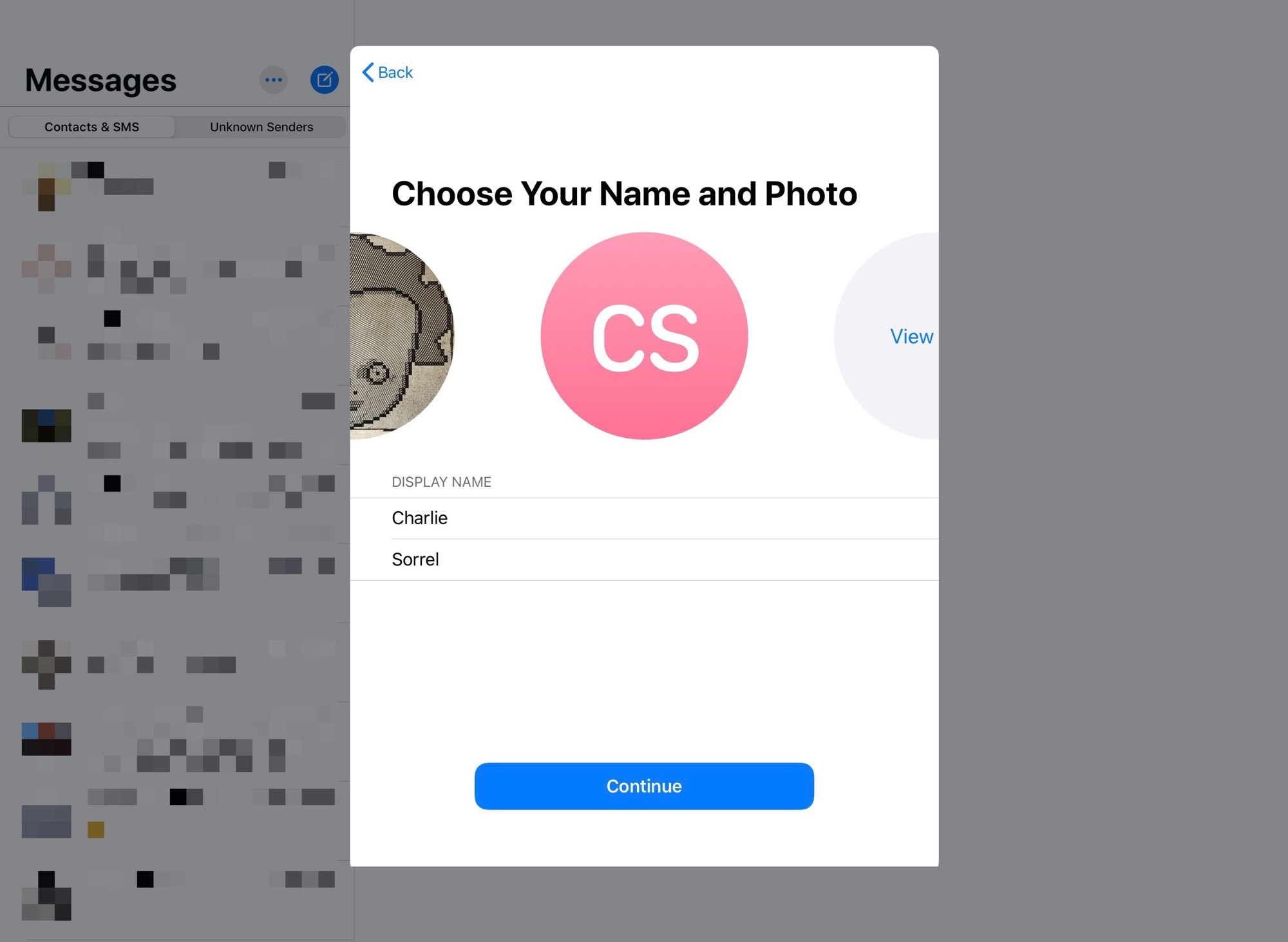 To add a custom photo to iMessages, first choose the image and add your name.