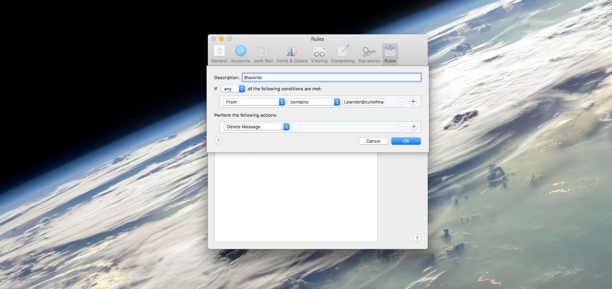 Sorry, Leander! This Mac Mail rule lets you block all emails from a particular sender