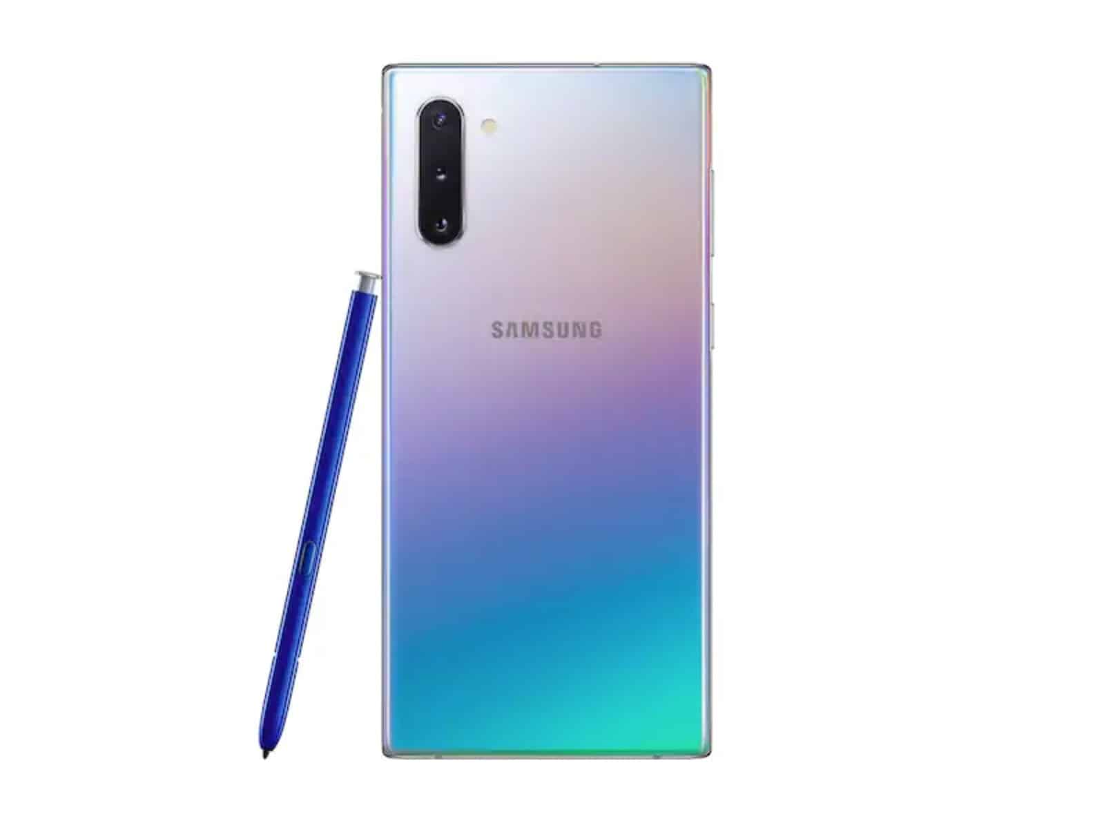 The new Galaxy Note 10 in the Aura Glow color. Apparently, iridescent is a big thing with the kids right now.
