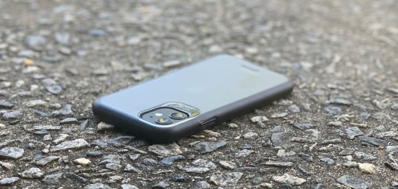 Put the iPhone 11 in a case, like this one from Gear4, and the infamous camera hump just goes away.