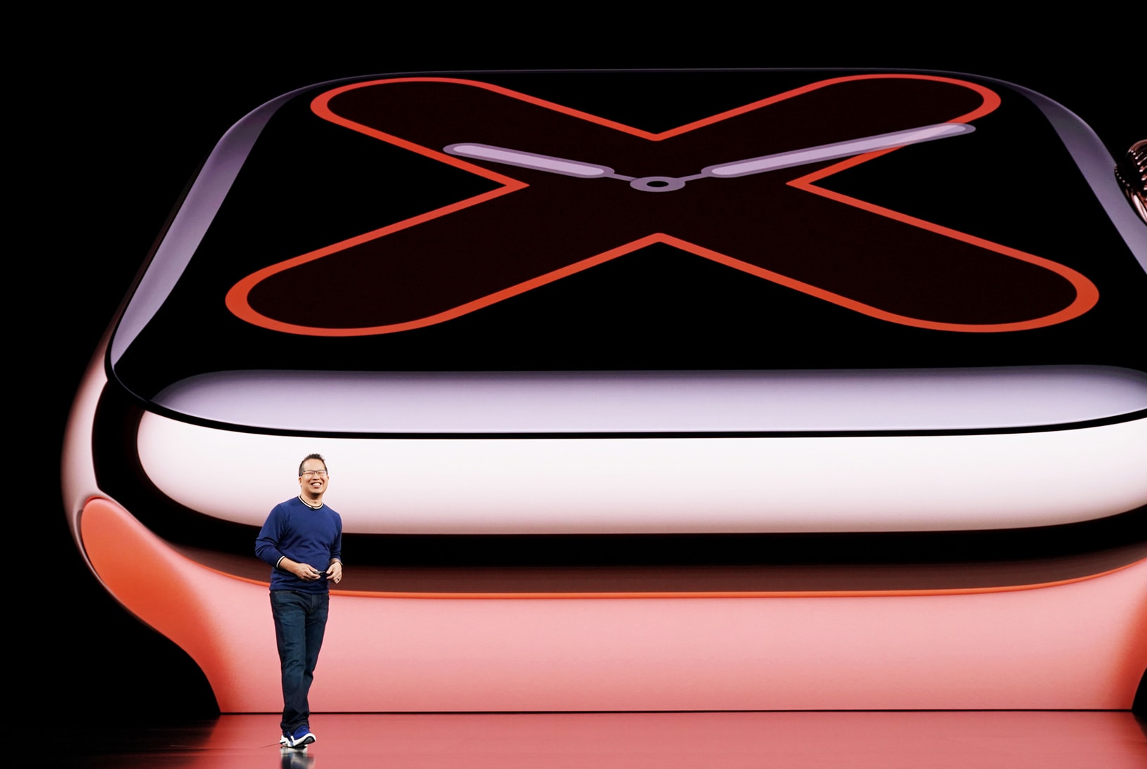 Apple VP Stan Ng shows off Apple Watch Series 5's surprising features during the iPhone 11 event.