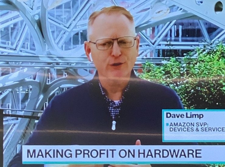 Amazon exec wears AirPods during an interview.