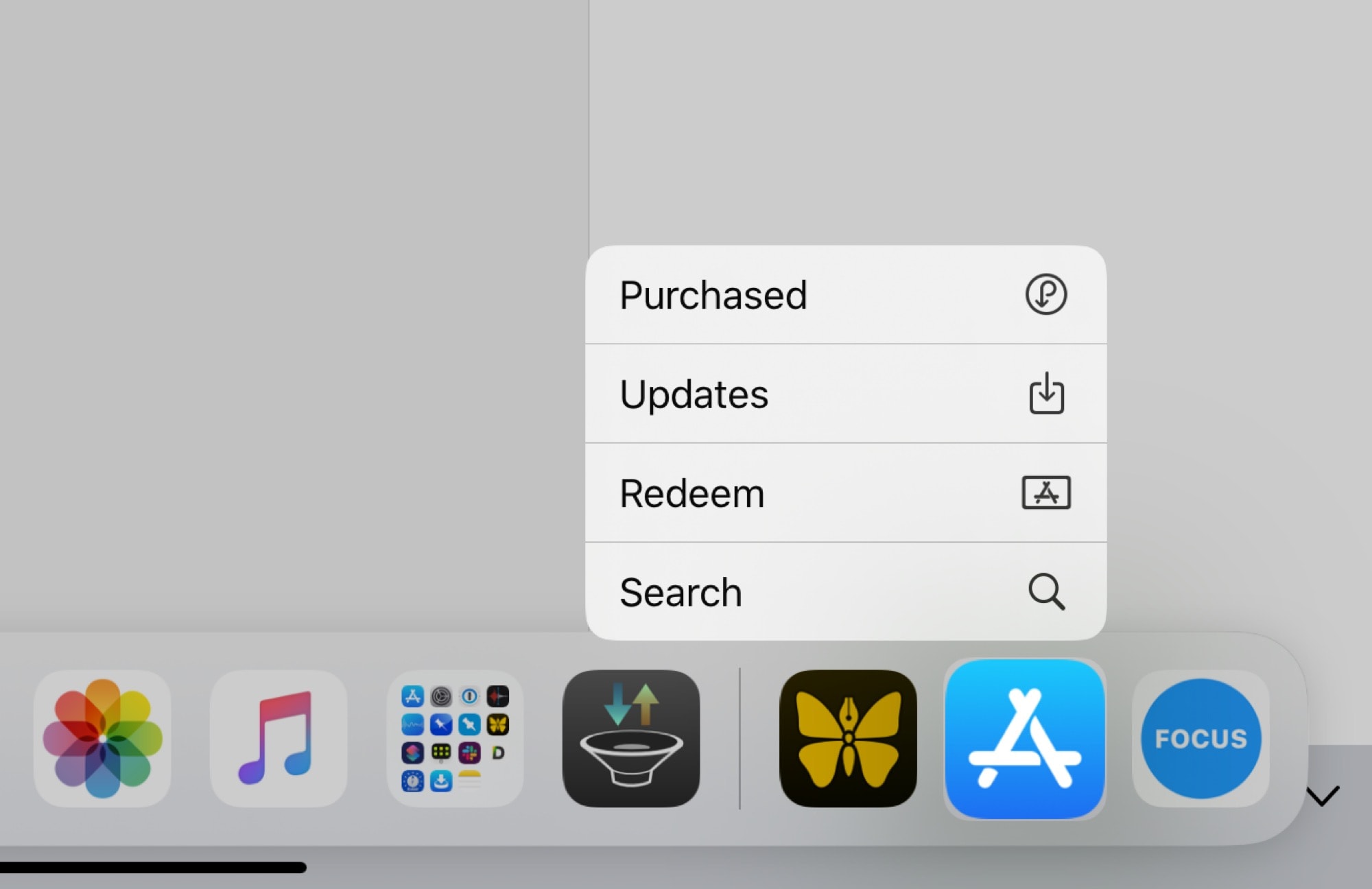 Long-press the app Store icon in iPadOS 13.