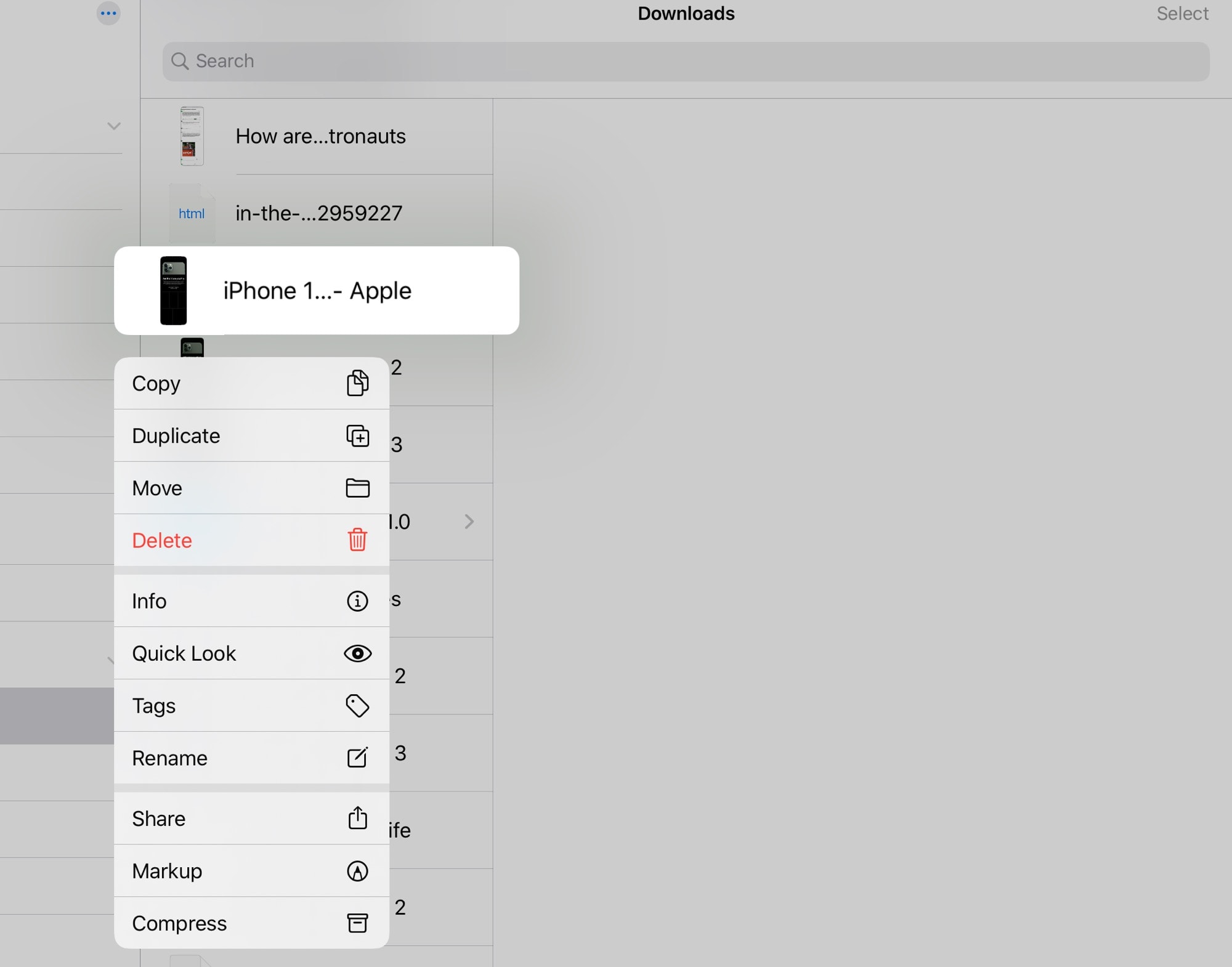 Contextual menus in iPadOS.