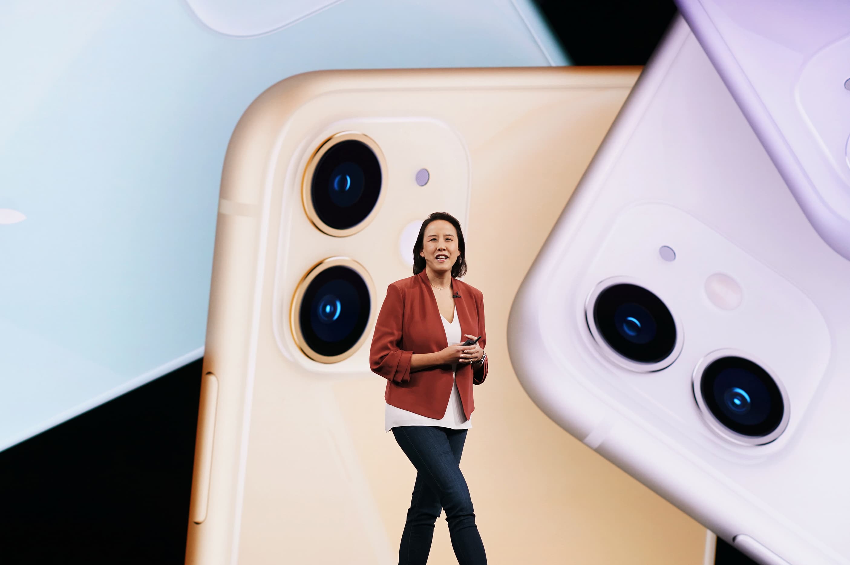 Apple marketing exec Kaiann Drance shows off the iPhone 11 during the By Innovation Only event.