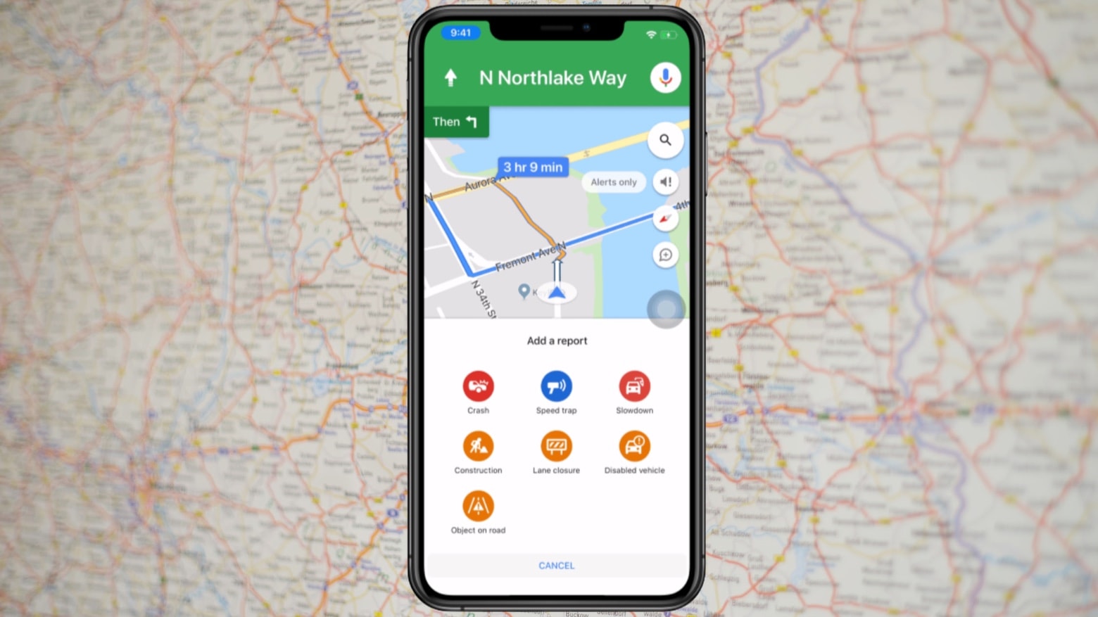 Report traffic problems with Google Maps
