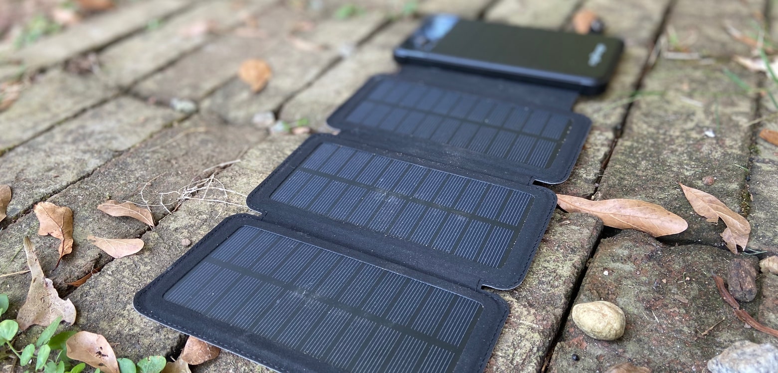 Portable Charger for Camping and Outdoors with 2 USB Ports and Removeable Folding Solar Panels PowerFold​ 8000 mAh Power Bank myCharge Solar Charger 
