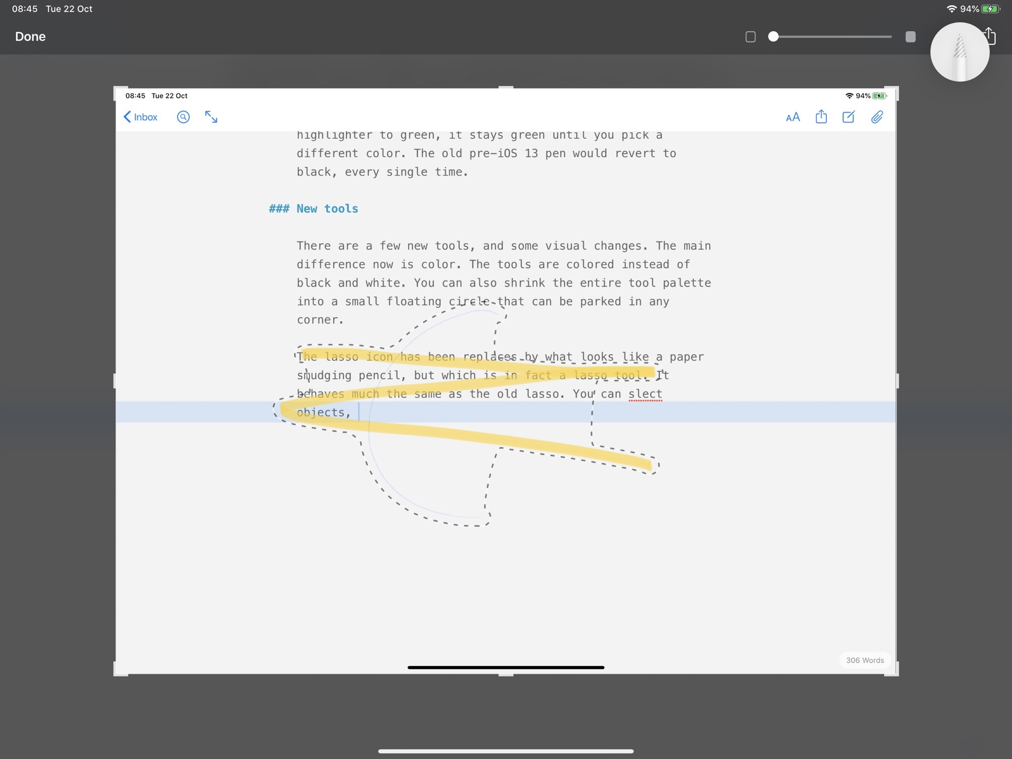 The iOS markup lasso tool looks different, but works the same. 
