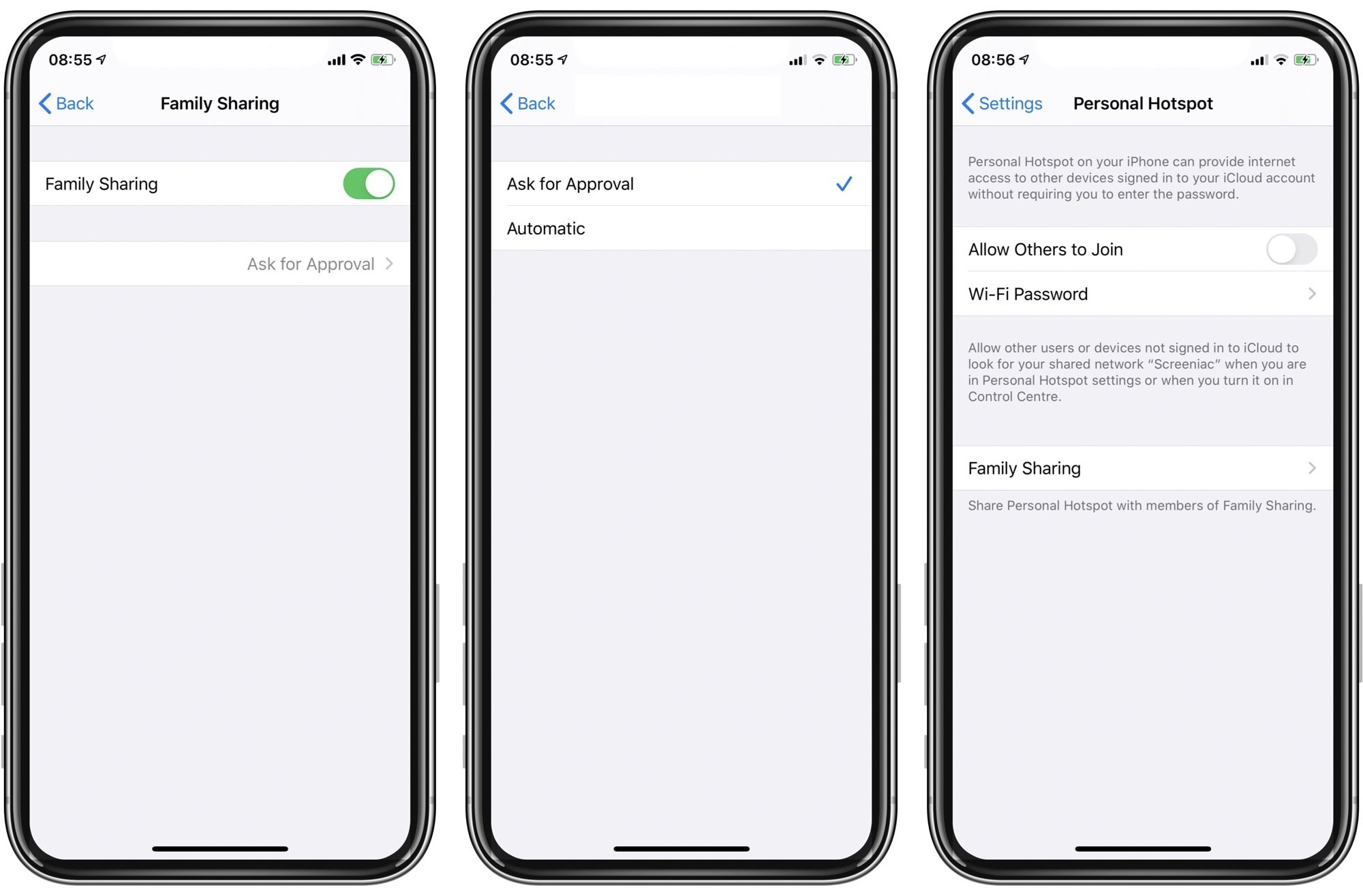 Choose how and when your family members can connect to your iPhone Personal Hotspot in iOS 13. 