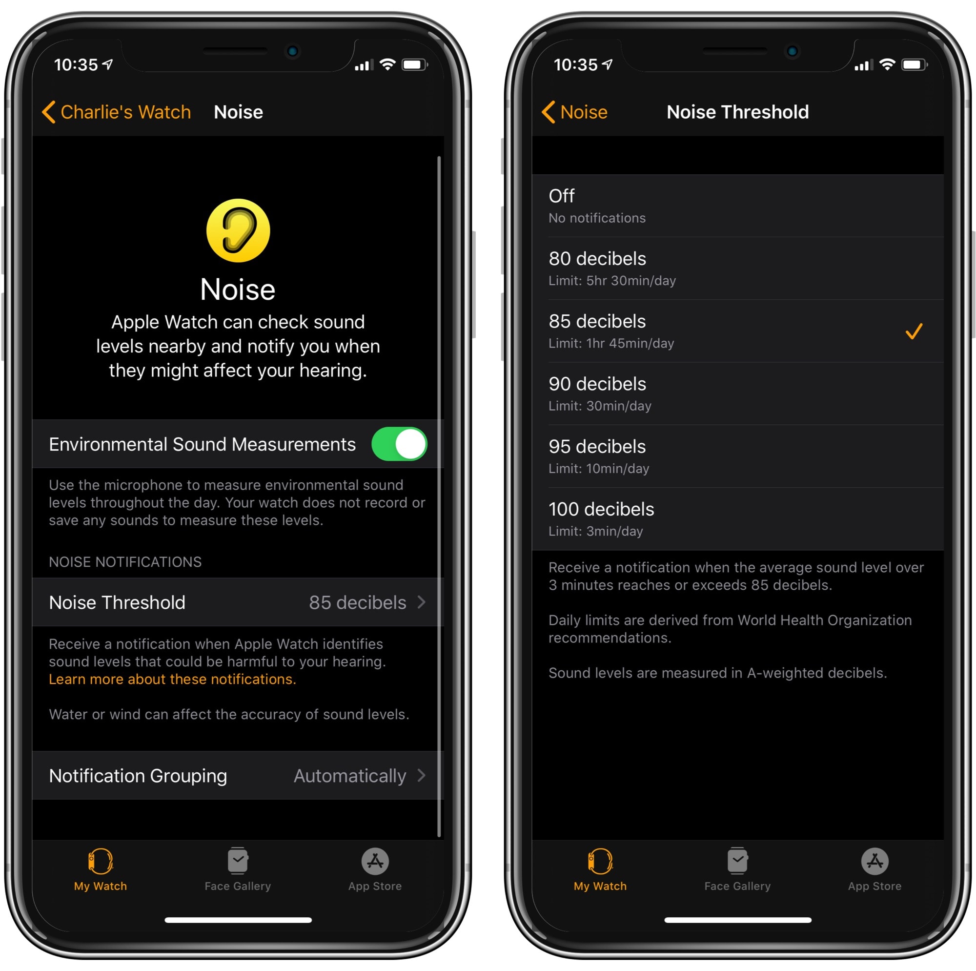 Apple Watch’s Noise settings on your iPhone. 