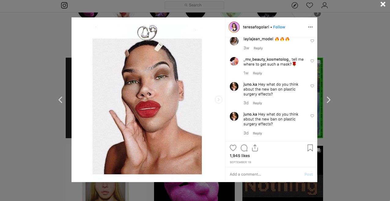plastic surgery face filter on Instagram