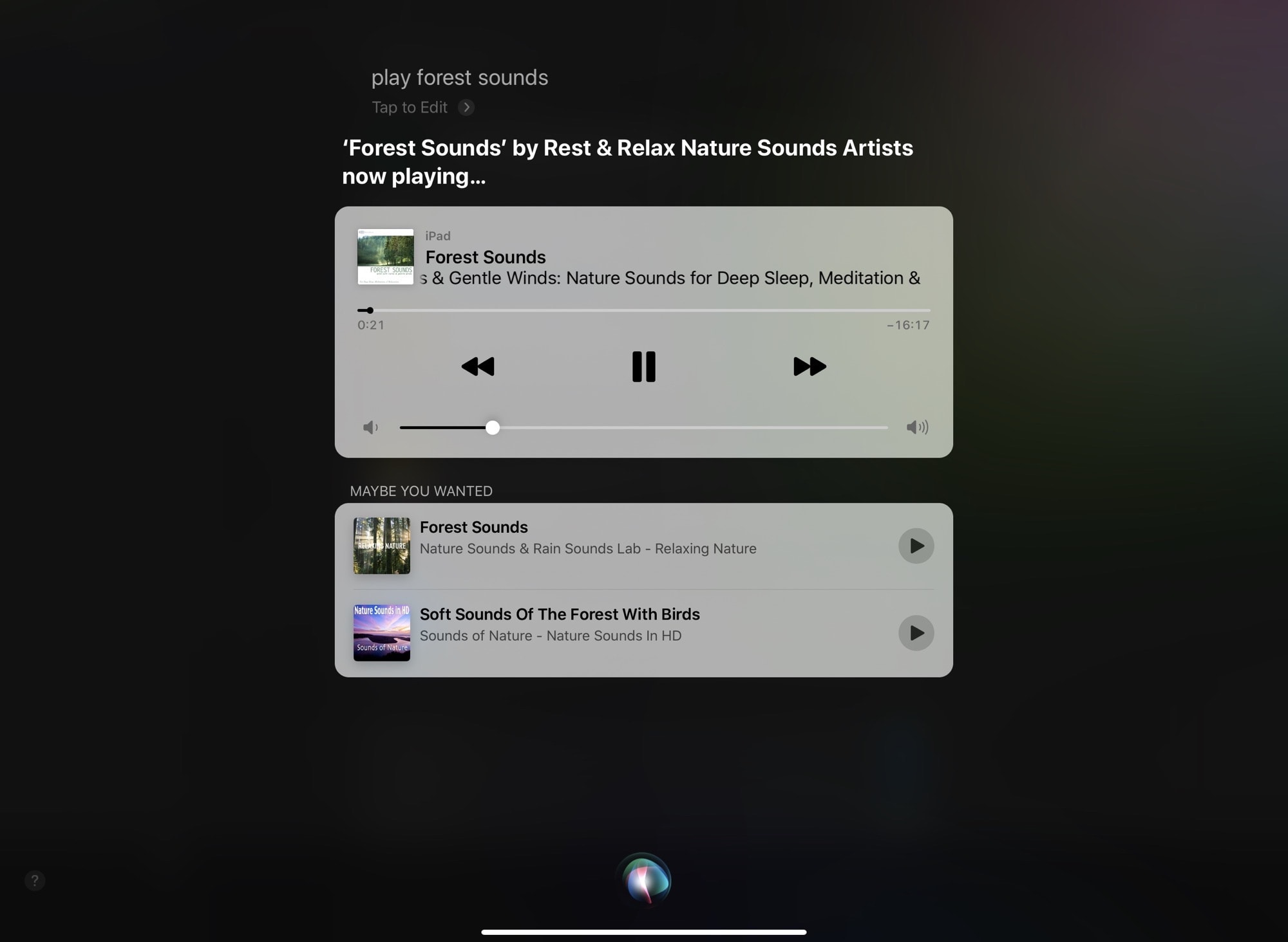 iPad Siri can play ambient sounds too. 