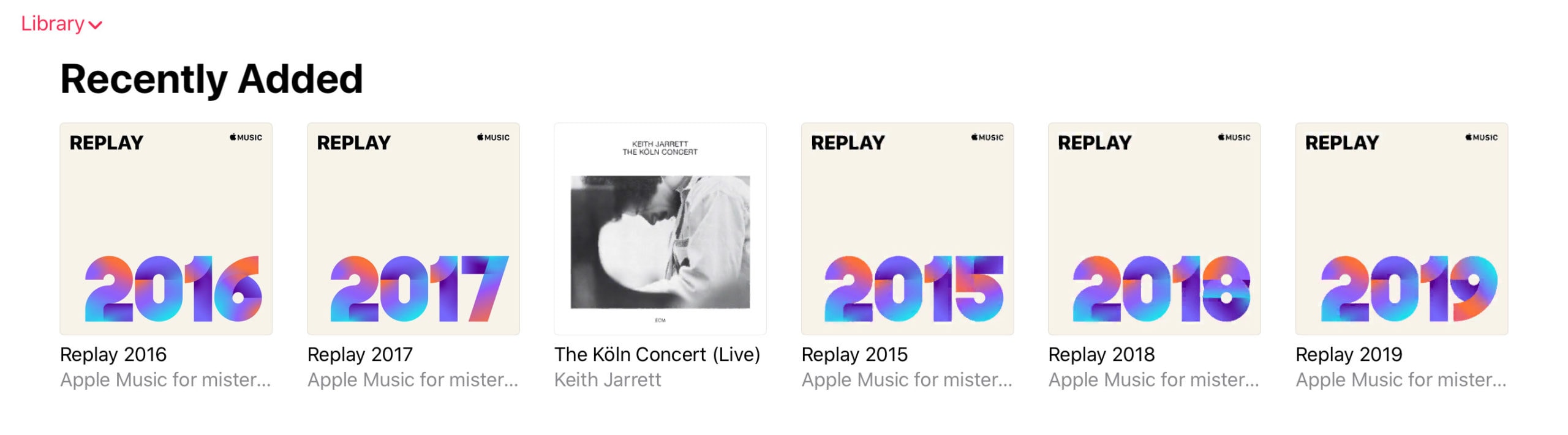 Playlists stretching back to 2015.