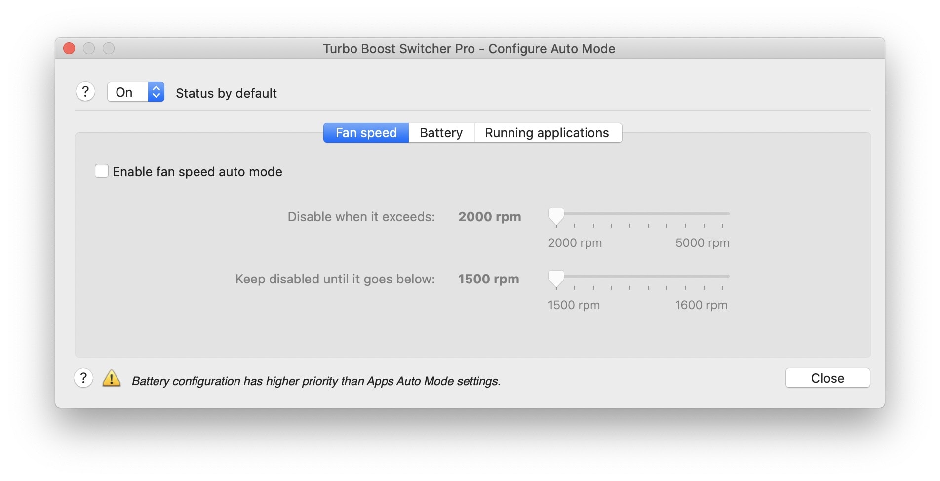 Turbo Boost Switcher's automation settings.
