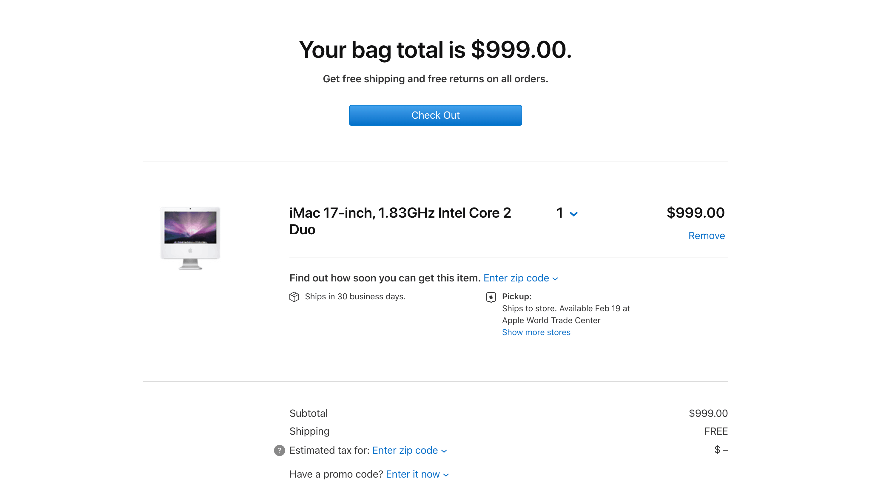 Apple Online Store briefly lists an ancient iMac from 2006