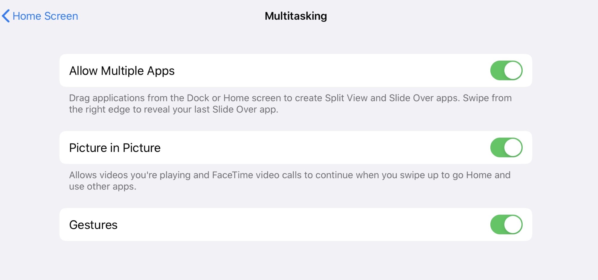 Want to disable iPad multitasking? Start here in the settings.
