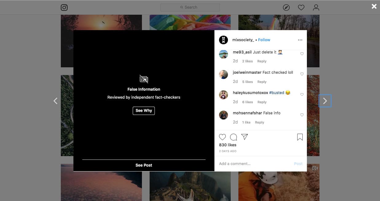 new policy at Instagram flagging fake photos