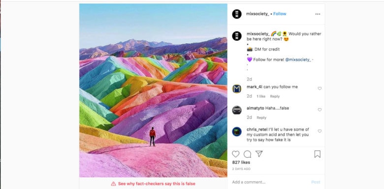 photo flagged as fake by Instagram