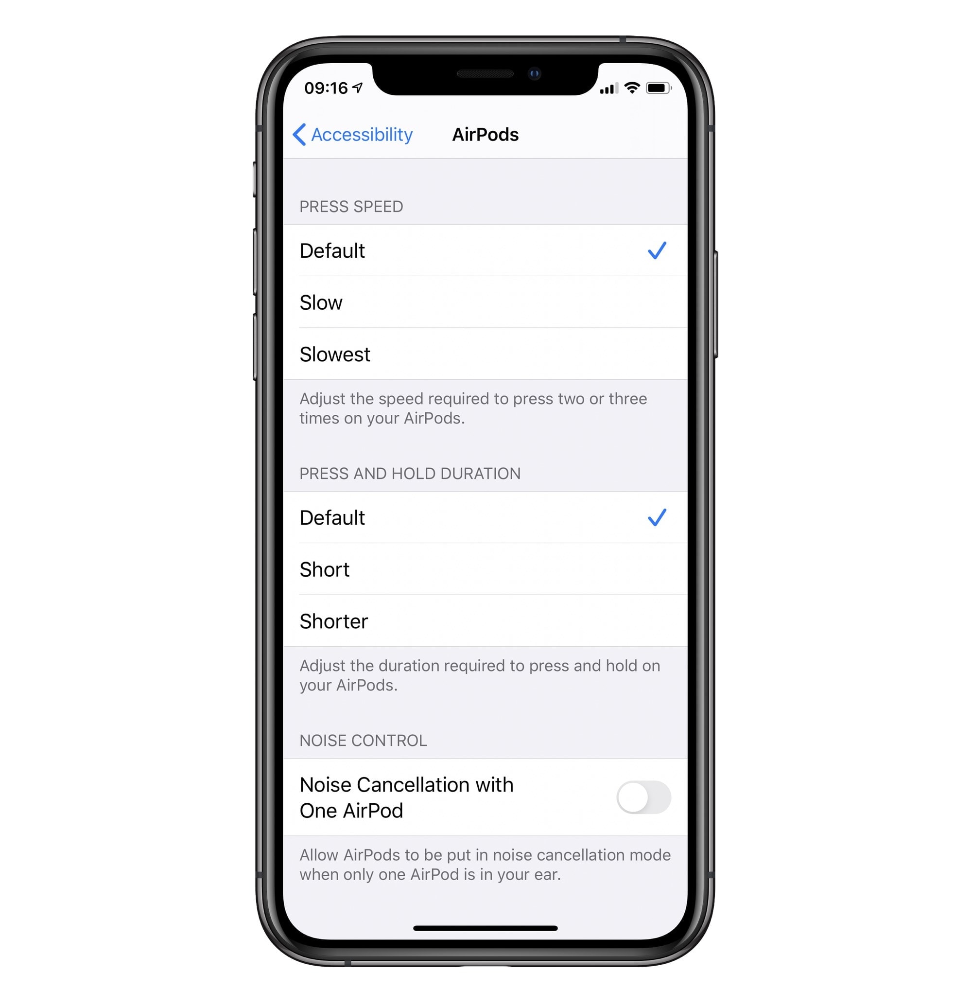 You can fine-tune the AirPods Pro gestures in the Accessibility settings. 