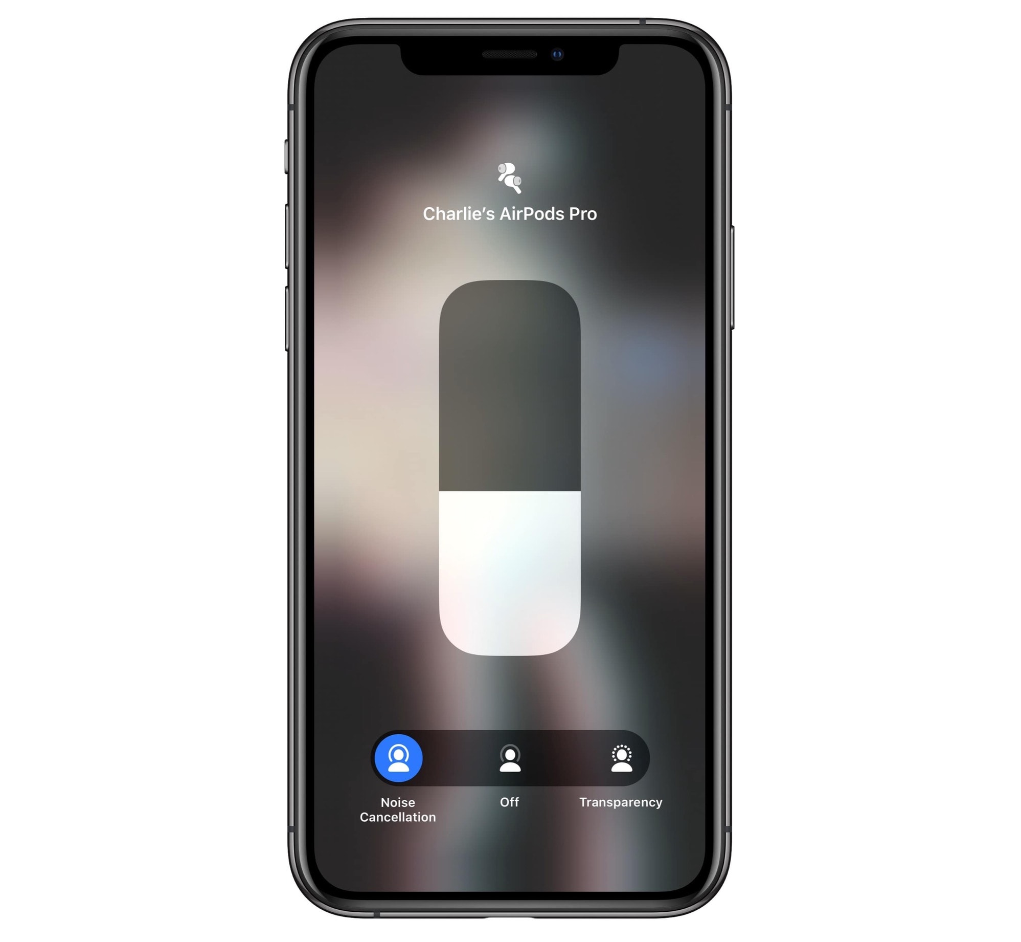 Long-press the AirPods Pro volume icon in Control Center.