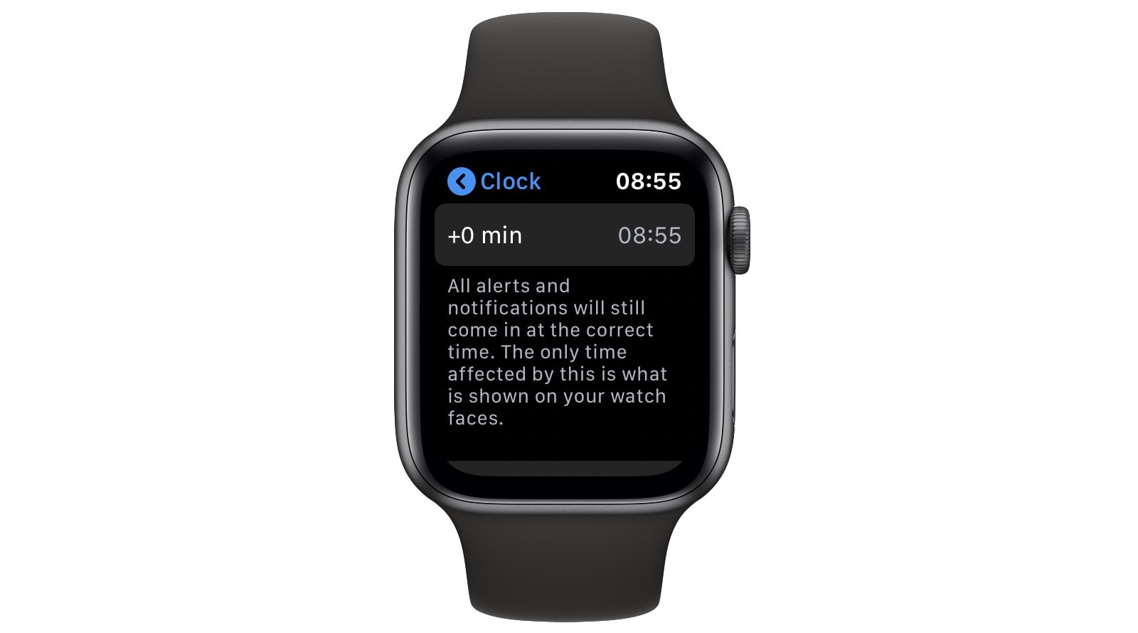 The Apple Watch's clock settings. 