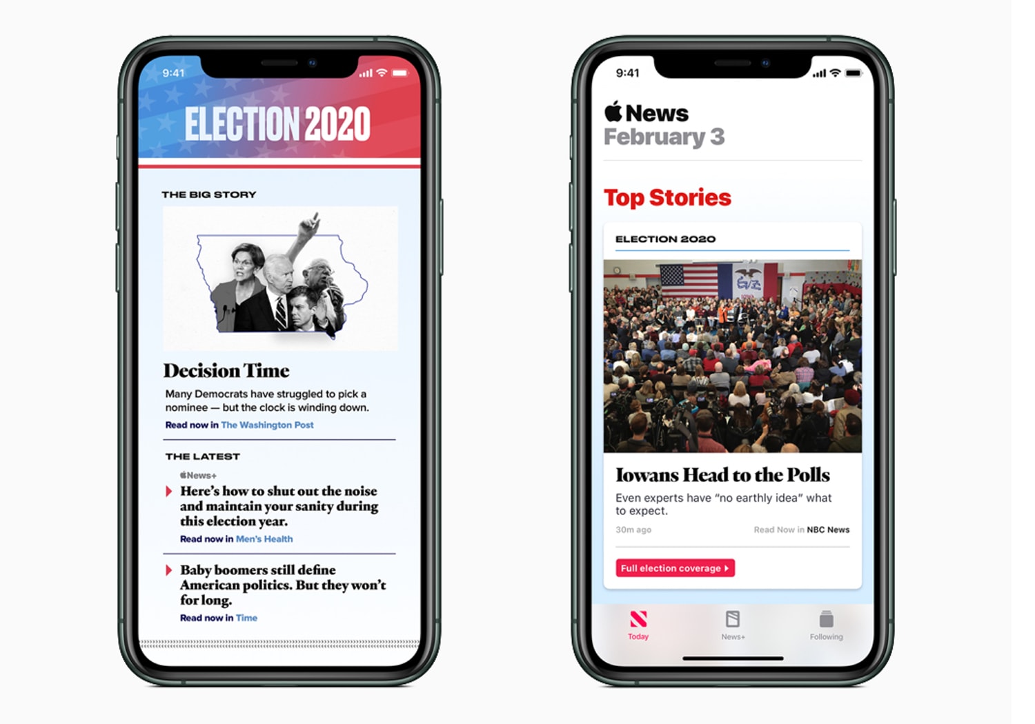 iPhone screenshot of Apple News 2020 election section.