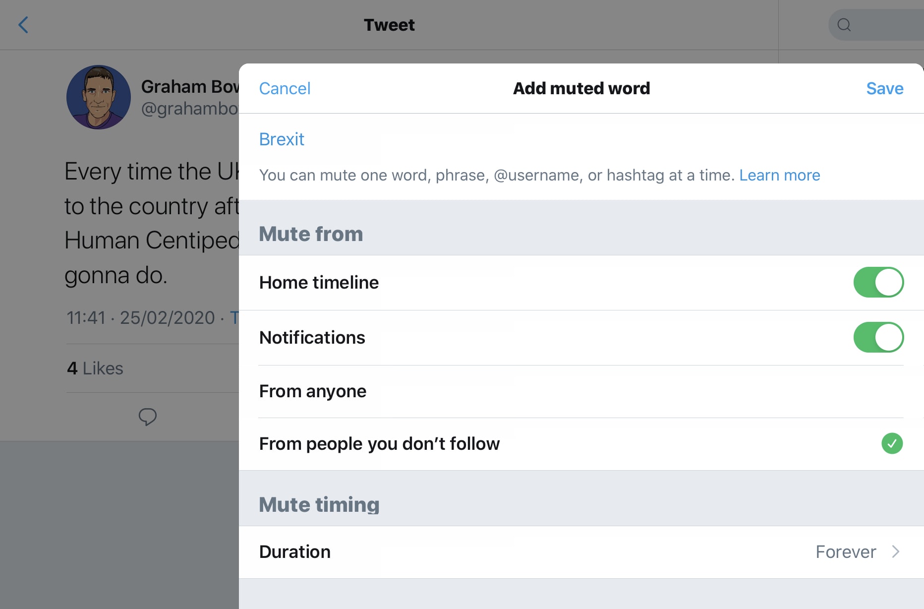 Mute options in Twitter. 