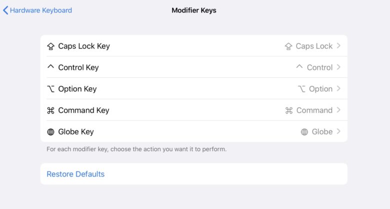 iPad で修飾キーを再マップする方法