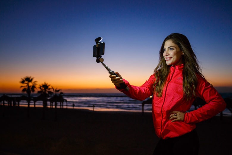 selfie stick with light