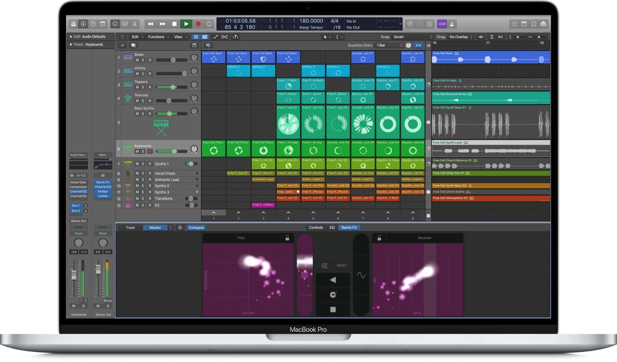 Logic Pro X Live Loops: This screenshot shows an as-yet unreleased version of Logic Pro X