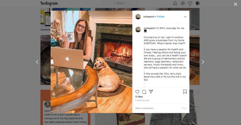 Instagram post on working from home