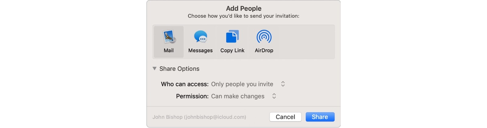 Share an iCloud Folder from the Mac Finder. 
